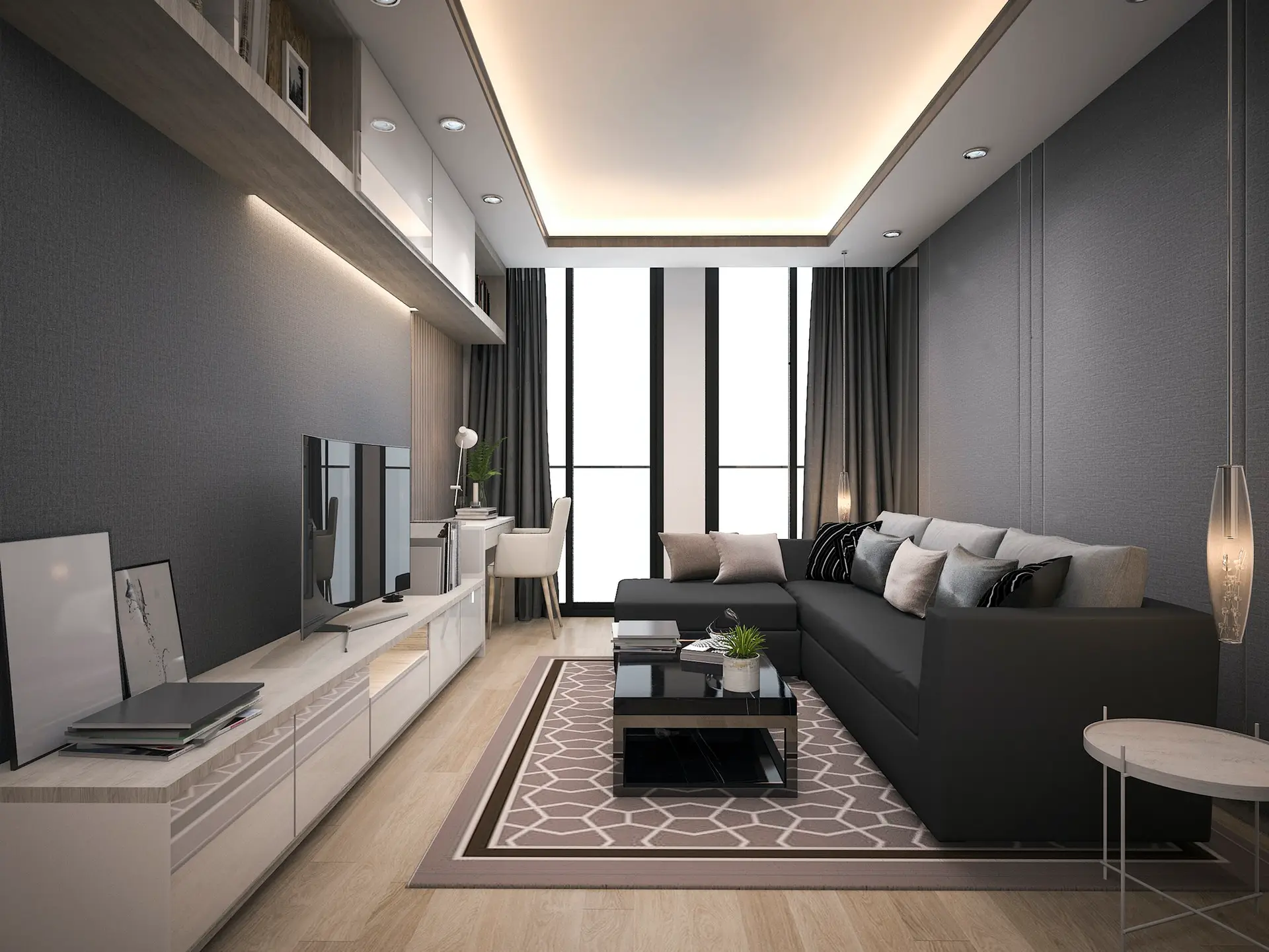 3d rendering luxury and modern living room with good design leather sofa